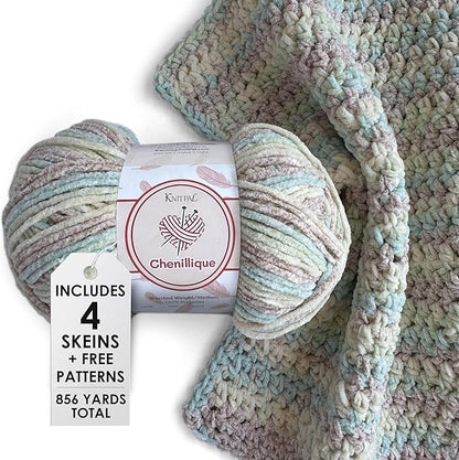 Chenillique Velvet Chenille Yarn for Crocheting, 4-Pack (856Yds / 400G), Free Patterns, Beginners Friendly - Soft Baby Yarn for Knitting Baby Blanket - #4 Medium Worsted Weight - Beach Sand