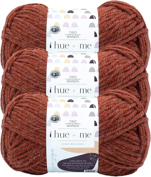 Lion Brand Yarn, Hue + Me Chunky Yarn for Crocheting, Knitting, and Crafts, Spicy, 3 Pack