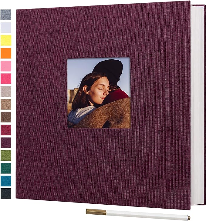 potricher Large Photo Album Self Adhesive 4x6 5x7 8x10 Pictures Linen Cover 80 Blank Pages Magnetic DIY Scrapbook Albums with A Metallic Pen (Purple)