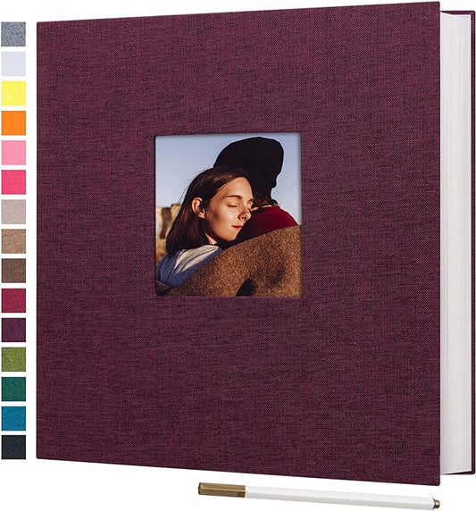 potricher Large Photo Album Self Adhesive 4x6 5x7 8x10 Pictures Linen Cover 80 Blank Pages Magnetic DIY Scrapbook Albums with A Metallic Pen (Purple)