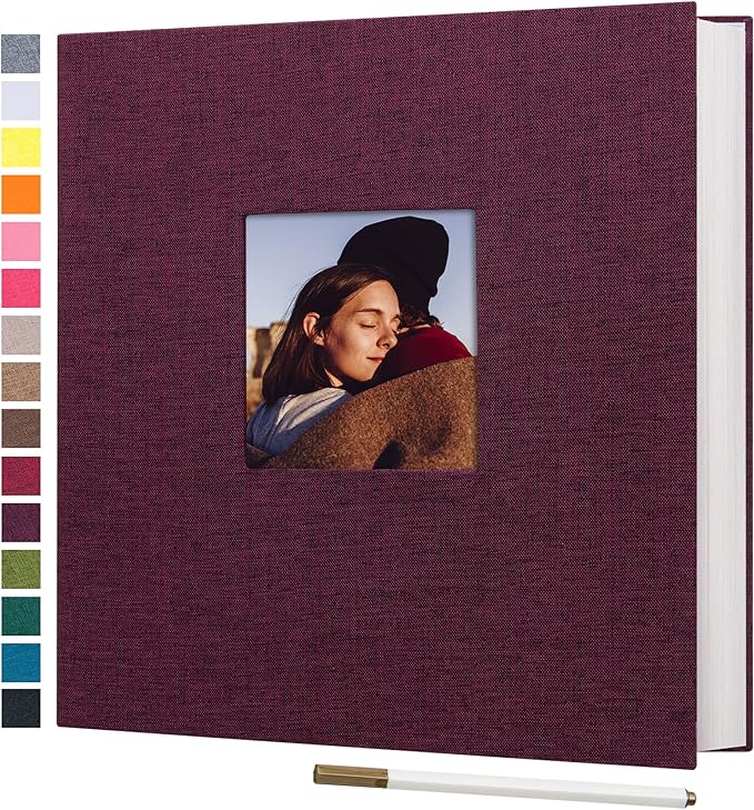 potricher Large Photo Album Self Adhesive 3x5 4x6 5x7 8x10 Pictures Linen Cover 40 Blank Pages Magnetic DIY Scrapbook Album with A Metallic Pen (Purple, 11x10.6 inch 40 Pages)