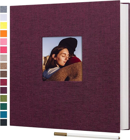 potricher Large Photo Album Self Adhesive 3x5 4x6 5x7 8x10 Pictures Linen Cover 40 Blank Pages Magnetic DIY Scrapbook Album with A Metallic Pen (Purple, 11x10.6 inch 40 Pages)