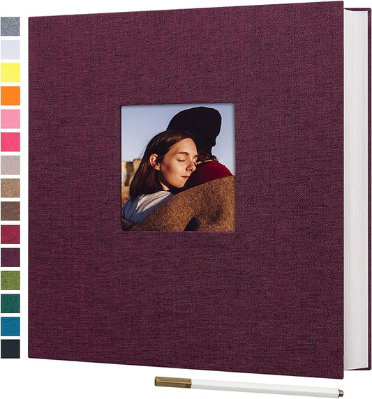 potricher Large Photo Album Self Adhesive 3x5 4x6 5x7 8x10 Pictures Linen Cover 40 Blank Pages Magnetic DIY Scrapbook Album with A Metallic Pen (Purple, 11x10.6 inch 40 Pages)