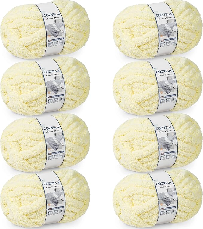 Chunky Yarn for Hand Knitting - #10 Chunky Chenille Yarn, Jumbo Big Thick Chunky Yarns for Crocheting, Super Bulky Chunky Knit Blanket Yarns, 8 Skein (25 yds 8 oz Each Skein), Light Yellow