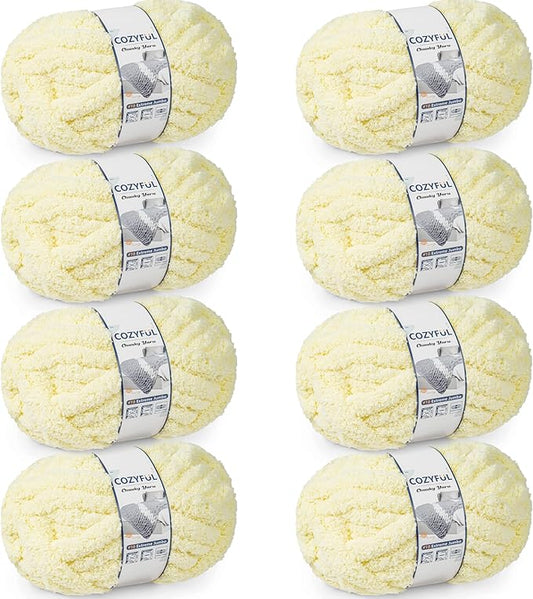 Chunky Yarn for Hand Knitting - #10 Chunky Chenille Yarn, Jumbo Big Thick Chunky Yarns for Crocheting, Super Bulky Chunky Knit Blanket Yarns, 8 Skein (25 yds 8 oz Each Skein), Light Yellow
