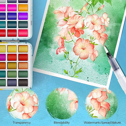 Caliart Watercolor Paint Set, 50 Colors Portable Travel Water Color Palette Kit with Detail Paint Brush, Art Supplies for Painting Coloring, Christmas Gifts for Artist Adult Teen Girls Boys Beginners