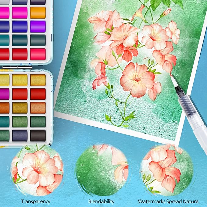 Caliart Watercolor Paint Set, 168 Colors Portable Travel Water Color Palette Kit with Detail Paint Brush, Art Supplies for Painting Coloring, Christmas Gifts for Artist Adult Teen Girls Boys Beginners