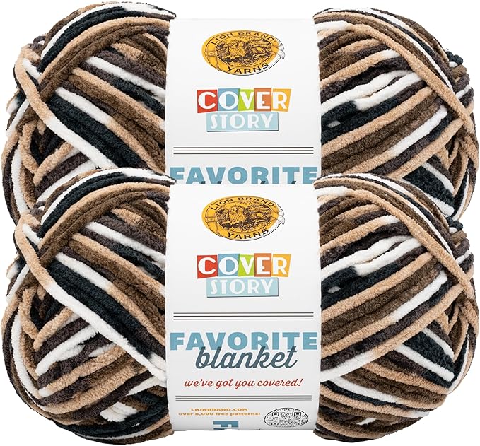 Lion Brand Yarn, Cover Story Favorite Blanket Yarn for Knitting and Crochet, 223 Yards, S'Mores, 2 Pack
