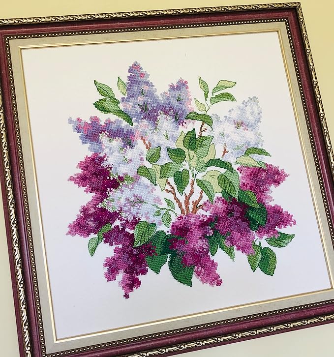 RIOLIS - Lilac Blossoms 2030, Cross Stitch Kits 15.75"X15.75", Cross Stitch Kits for Adults, Counted Cross Stitch Kits, Embroidery Kit for Beginners & Advanced, Floral Crossstitching Kits