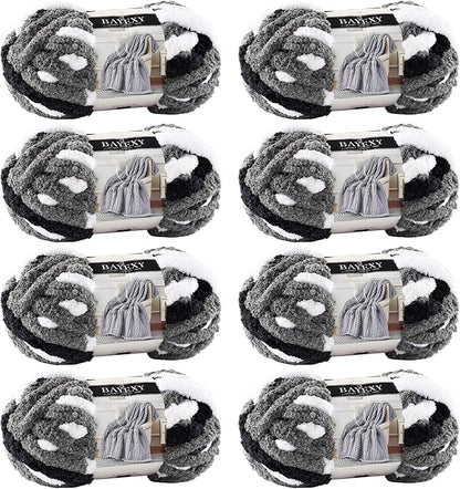 Chunky Chenille Yarn for Hand Knitting 8 Jumbo Pack Jumbo Chunky Yarn for Hand Soft Blanket Knitting, Bulky Thick Fluffy Yarn for Crocheting (Panda Color)