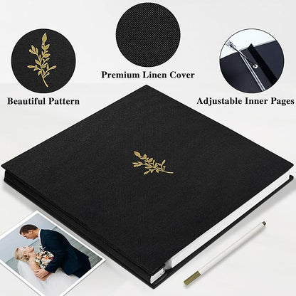 Remowith Self Adhesive Photo Album, Black Scrapbook Album with DIY 60 Blank Pages, Wedding Photo Album with A Metallic Pen for 4x6 5x7 2x3 Pictures,12.9"x13.4"