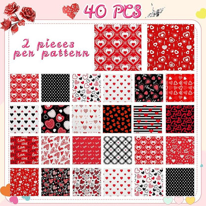 Fainne 40 Sheet 12 x 12 Inch Valentine‘S Day Scrapbook Paper Double Sided Scrapbook Specialty Paper Black Red Heart Love Printed for DIY Handmade Crafting Home Party Decor Card Making
