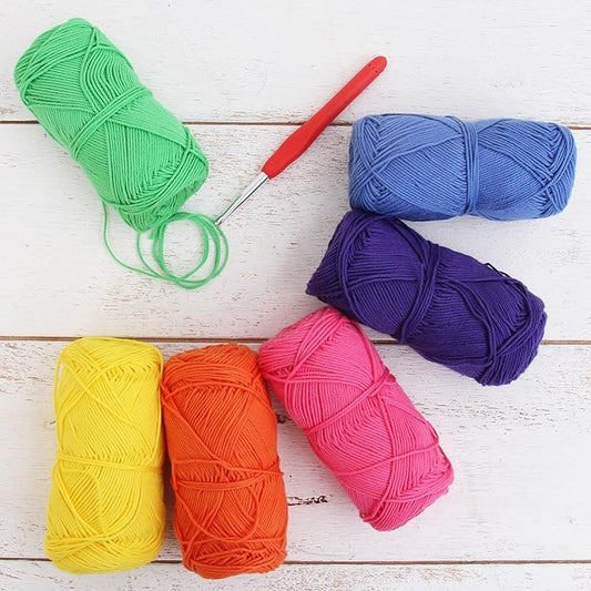 Threadart Crochet 100% Pure Cotton Size 2 Yarn Set | Rainbow Colors | Pack of 6 Skeins Each 50 Grams | Fine Yarn | 165 yds per Skein