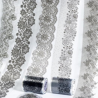 AuriicLeaf Lace Dream PET Tape Set, 6 Rolls of Elegant Floral Stickers for Scrapbooking, Journaling, DIY Crafts, and Art Supplies