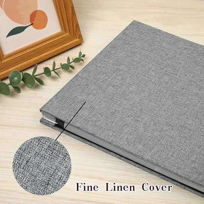 Spbapr Large Photo Album Self Adhesive Linen Cover Magnetic Scrapbook Album DIY Scrap Book 40 Black Sticky Pages for 3x5 4x6 5x7 8x10 Pictures with A Metal Pen 11"x10.6" 40pages