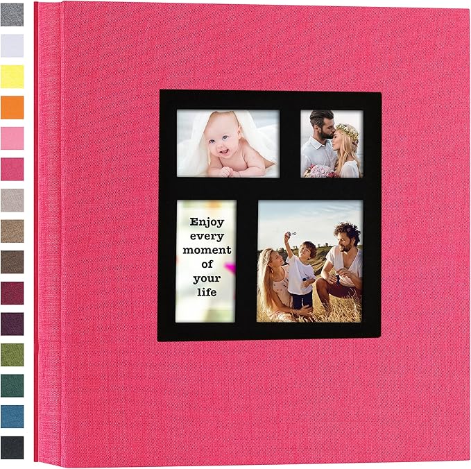 potricher Photo Album 4x6 600 Photos Linen Cover Large Capacity Picture Albums for Family Wedding Anniversary Baby Vacation (Rose Red)