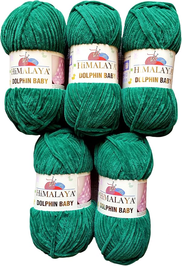 5 Skein/Pack Himalaya Dolphin Baby Chenille Yarn, Each Ball 100 gr (3.5 oz), 120 m (132 Yards), 100% Polyester, Super Bulky Baby Blanket Velvet Amigurumi Yarn, 80331- Emerald Green