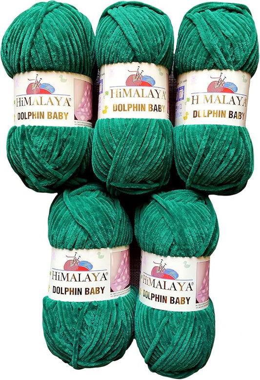 5 Skein/Pack Himalaya Dolphin Baby Chenille Yarn, Each Ball 100 gr (3.5 oz), 120 m (132 Yards), 100% Polyester, Super Bulky Baby Blanket Velvet Amigurumi Yarn, 80331- Emerald Green