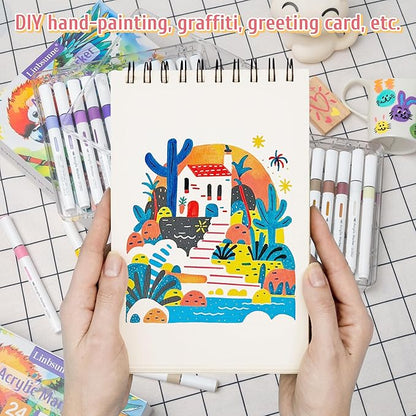 Linbsunne Paint Markers for Book Drawing, Coloring Illustrations, Ceramics, Card making, Note taking Planner,Set of 24 colors