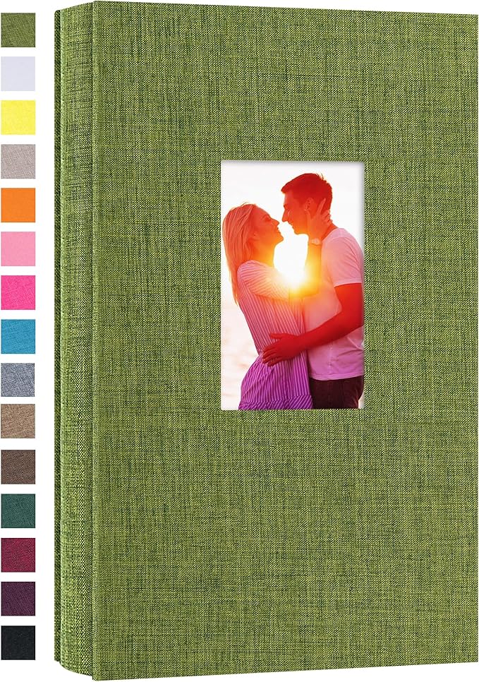potricher Small Photo Album for 4x6 300 Photos Linen Cover Picture Book for Family Wedding Anniversary and Baby (Green)