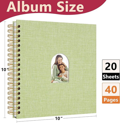 Vienrose 10X10 Inch DIY Scrapbook Album Linen Arch Window Photo Album 40 Blank Pages Scrap Book Photo Albums for Wedding Baby Shower, Grass Green