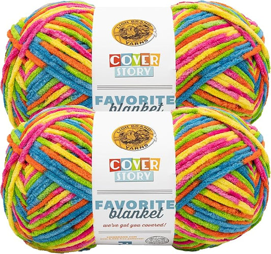 Lion Brand Yarn, Cover Story Favorite Blanket Yarn for Knitting and Crochet, 223 Yards, Frizzle, 2 Pack