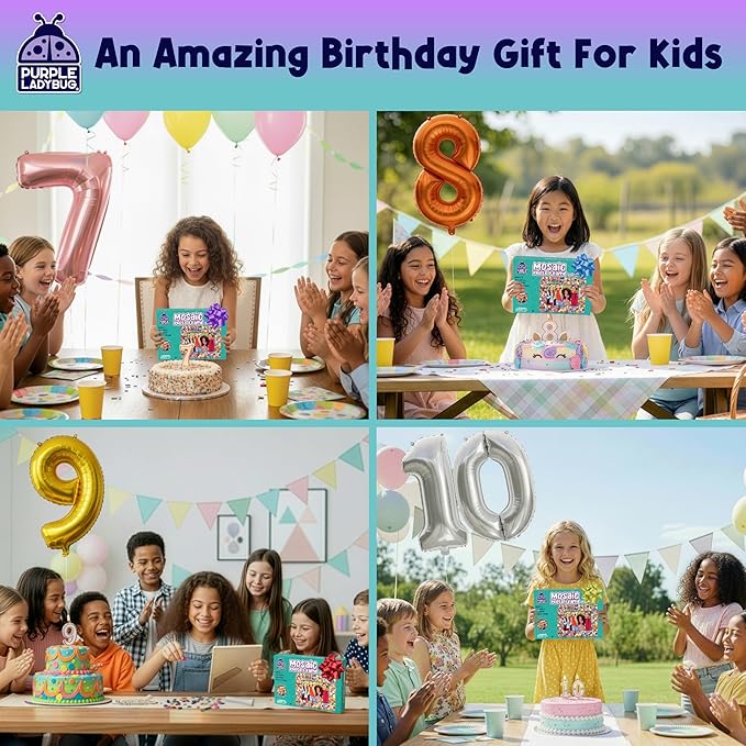 PURPLE LADYBUG DIY Mosaic Photo Frame Crafts for Girls 8-12 6-8 - Great Valentines Day Gift for Kids 7 8 9 10 11 12 Years Old, Fun Craft Kit for Kids & Girl Birthday Tween & Teens Gifts Idea