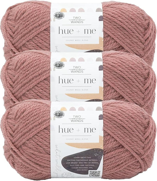 Lion Brand Yarn, Hue + Me Chunky Yarn for Crocheting, Knitting, and Crafts, Pink Earth, 3 Pack