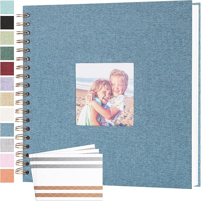 Scrapbook Photo Album 10x10 Inches 40 Pages Hardcover Kraft Paper Linen Cover Scrap Book Memory Book DIY Scrapbook Albums for Wedding Baby Boyfriend Travel Anniversary Family, Blue