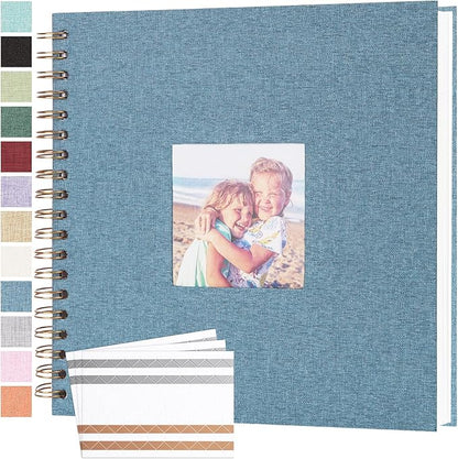 Scrapbook Photo Album 10x10 Inches 80 Pages Hardcover Kraft Paper Linen Cover Scrap Book Memory Book DIY Scrapbook Albums for Wedding Baby Boyfriend Travel Anniversary Family, Blue