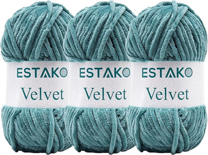 Estako Velvet (3- Skeins Pack) Chenille Blanket amigurumi Yarn for Crocheting and Knitting Super Bulky 3x100 gr (3x132 yds) (1260 - Arona)