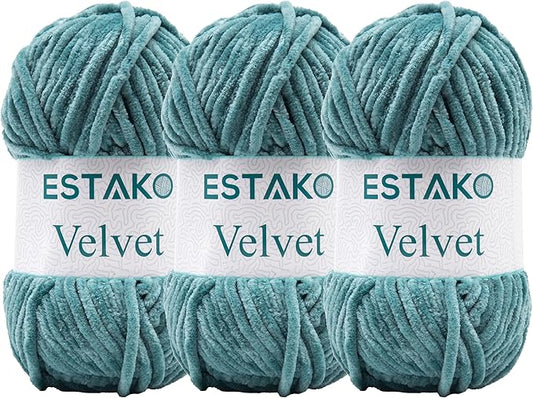 Estako Velvet (3- Skeins Pack) Chenille Blanket amigurumi Yarn for Crocheting and Knitting Super Bulky 3x100 gr (3x132 yds) (1260 - Arona)