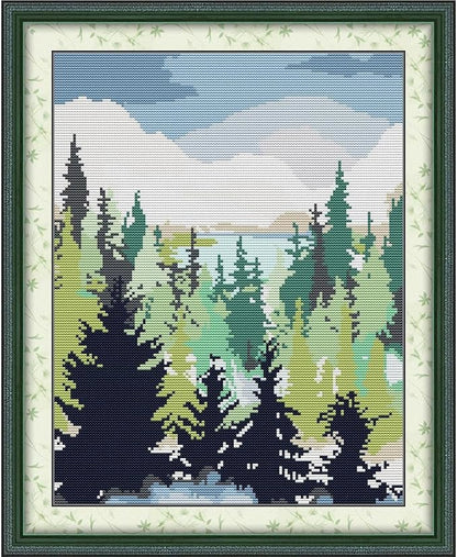 Svarog 14CT Stamped Cross Stitch Kit for Beginners - Easy & Stylish DIY Embroidery with Simple Patterns, Ideal for Women’s Relaxation | Forest Oil Painting 1 | 12.2 x 15.0 inch