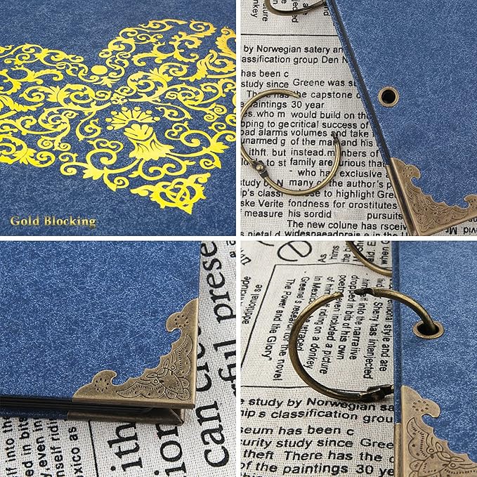 ADVcer Photo Album DIY Scrapbook (10x10 inch 50 Pages Double Sided) Vintage Hardcover Three-Ring Binder Picture Booth Albums with 6 Colors 408pcs Self Adhesive Photos Corners for Memory Keep (Blue)