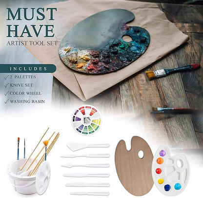 Large Deluxe Artist Painting Set, 141-Piece Professional Art Paint Supplies Kit w/Aluminum Field & Wood Table Easel for Adults, Acrylic, Oil, Watercolor Paints, Brushes, Canvases, Sketch Pads & More