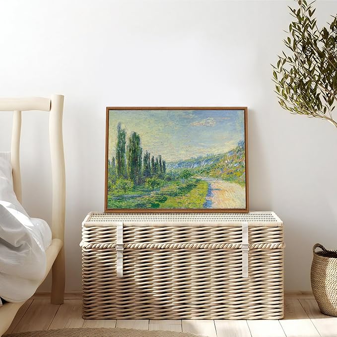 WENGTIAO Claude Monet Framed Canvas Wall Art Prints, Classic La Route De Vétheuil oil Painting Reproduction Retro Country Landscape Picture Wall Decor Artwork for Living Room Bedroom Office 12x16 inch