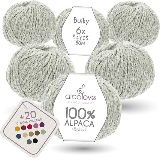 Bulky Set (6 x 1.75 oz) Super Soft Baby Alpaca Knitting Yarn Silver Gray 328 Yards