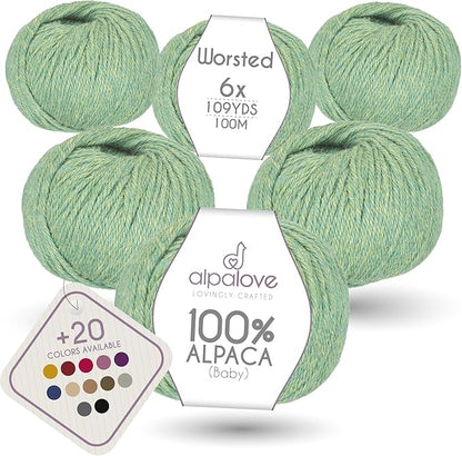 Worsted Set (6 x 1.75 oz) Super Soft Baby Alpaca Knitting Yarn Linden Blossom 656 Yards