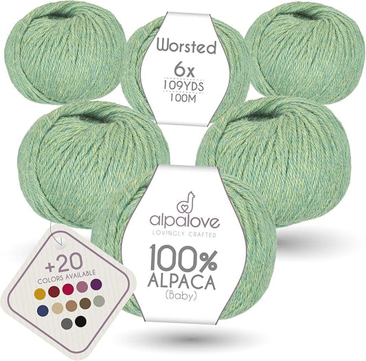 Worsted Set (6 x 1.75 oz) Super Soft Baby Alpaca Knitting Yarn Linden Blossom 656 Yards