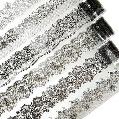 AuriicLeaf Lace Dream PET Tape Set, 6 Rolls of Elegant Floral Stickers for Scrapbooking, Journaling, DIY Crafts, and Art Supplies