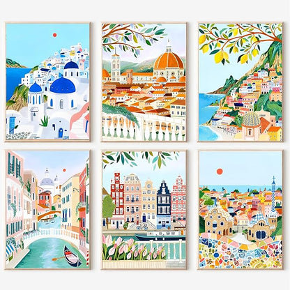 cupmod 6 Packs Paint by Number for Adults,Scenery-Cityscape DIY Acrylic Oil Painting Paint by Numbers Kits on Canvas,Adults Paint by Numbers Kits Drawing Paintwork for Home Decor