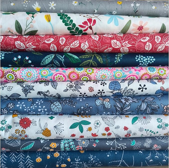 10Pcs 9.8"*9.8"(25cm*25cm) Cotton Fabric DIY Making Supplies Quilting Patchwork Fabric Fat Quarter Bundles DIY for Quilting Cotton Patchwork Cushions (10pcs Mix, 25 * 25cm)