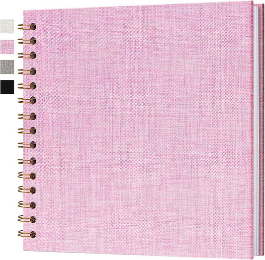 Hiwhy 7x7 Inch Scrapbook DIY Photo Album Linen Cover Hardcover White Pages 20 Sheets Small Scrap Memory Book Pink
