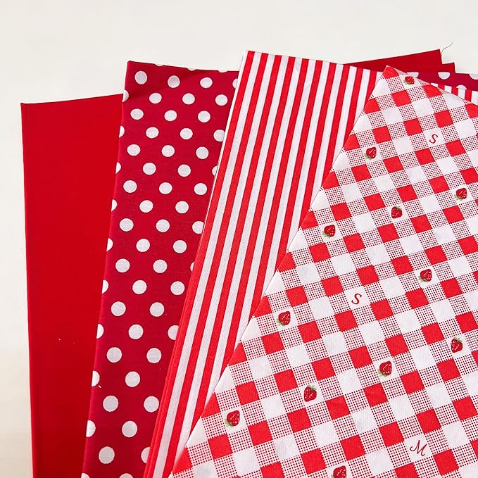7Pcs 20" x 20" Cotton Fabric DIY Making Supplies Quilting Patchwork Fabric Fat Quarter Bundles DIY for Quilting Cotton Patchwork Cushions (Red, 20" x 20")