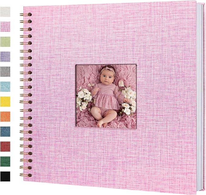 Yopih Linen Covered Scrapbook Photo Album, 12x12 Inches with Hardcover Kraft White Pages - Ideal for Travel, Wedding, Guest Book, Christmas, Baby Shower (40 Sheets/80 Pages)
