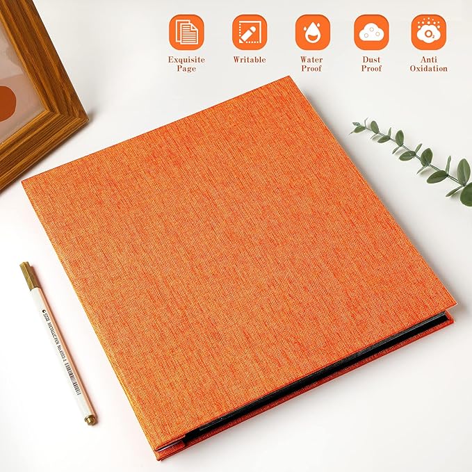 Spbapr Large Photo Album Self Adhesive Linen Cover Magnetic Scrapbook Album DIY Scrap Book 60 Black Sticky Pages for 3x5 4x6 5x7 8x10 Pictures with A Metal Pen