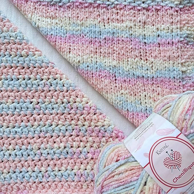 Chenillique Velvet Chenille Yarn for Crocheting, 4-Pack (856Yds / 400G), Free Patterns, Beginners Friendly - Soft Baby Yarn for Knitting Baby Blanket - #4 Medium Worsted Weight - Pastel Dreams