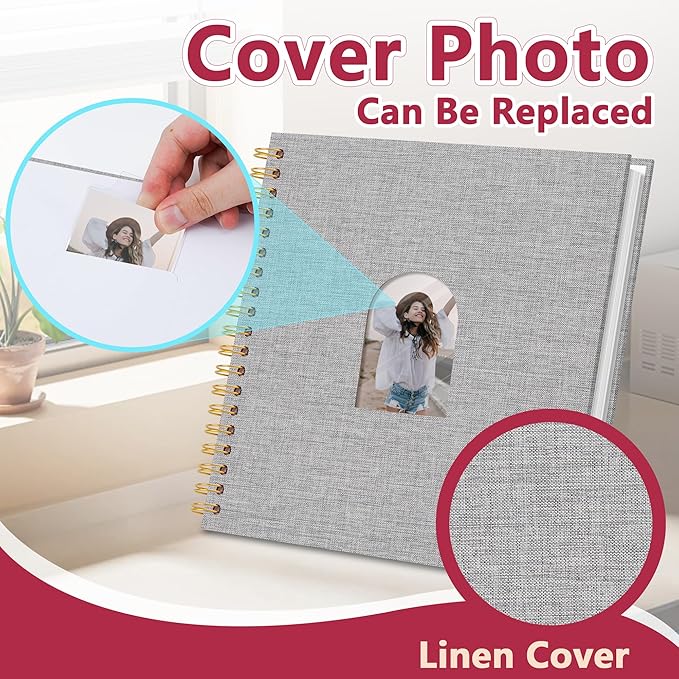 Vienrose 10X10 Inch DIY Scrapbook Album Linen Arch Window Photo Album 80 Blank Pages Scrap Book Photo Albums for Wedding Baby Shower, Gray