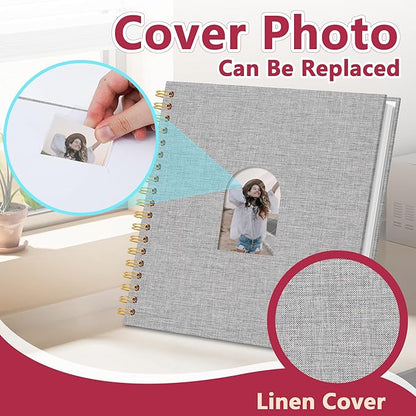 Vienrose 10X10 Inch DIY Scrapbook Album Linen Arch Window Photo Album 80 Blank Pages Scrap Book Photo Albums for Wedding Baby Shower, Gray