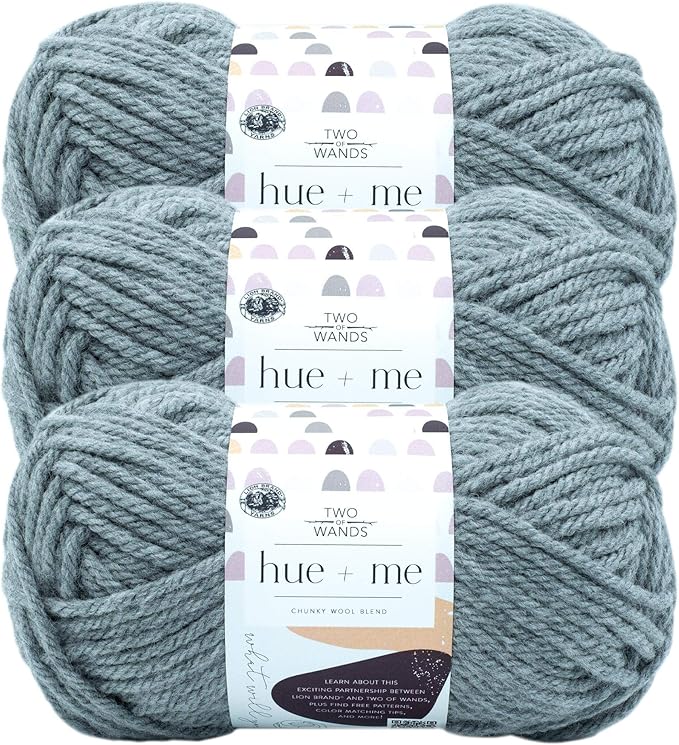 Lion Brand Yarn, Hue + Me Chunky Yarn for Crocheting, Knitting, and Crafts, Cement, 3 Pack